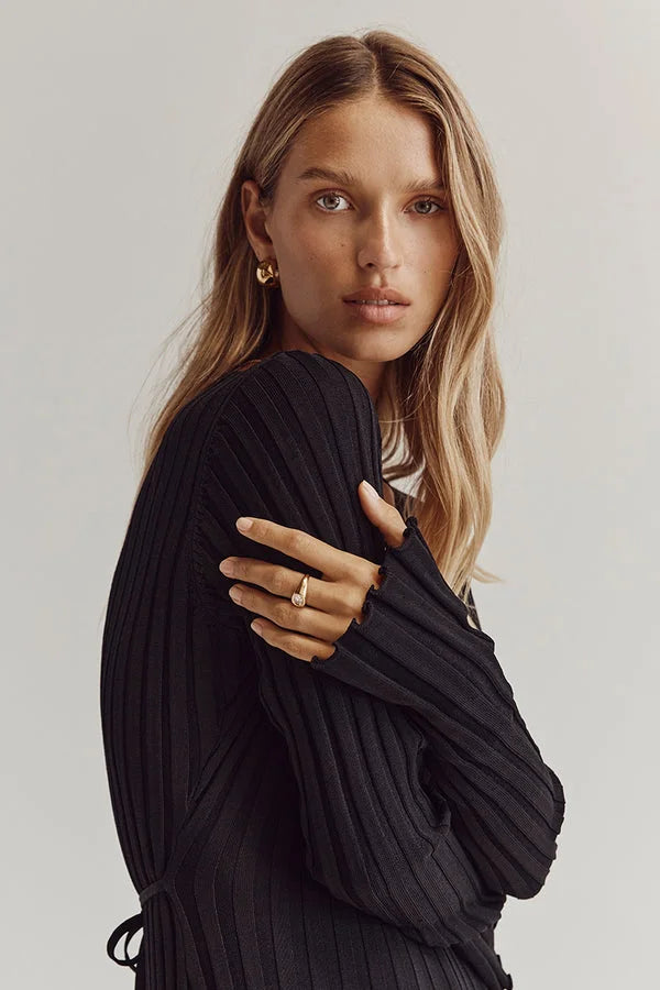 Darla Adjustable Belted Midi Ribbed Knit Dress