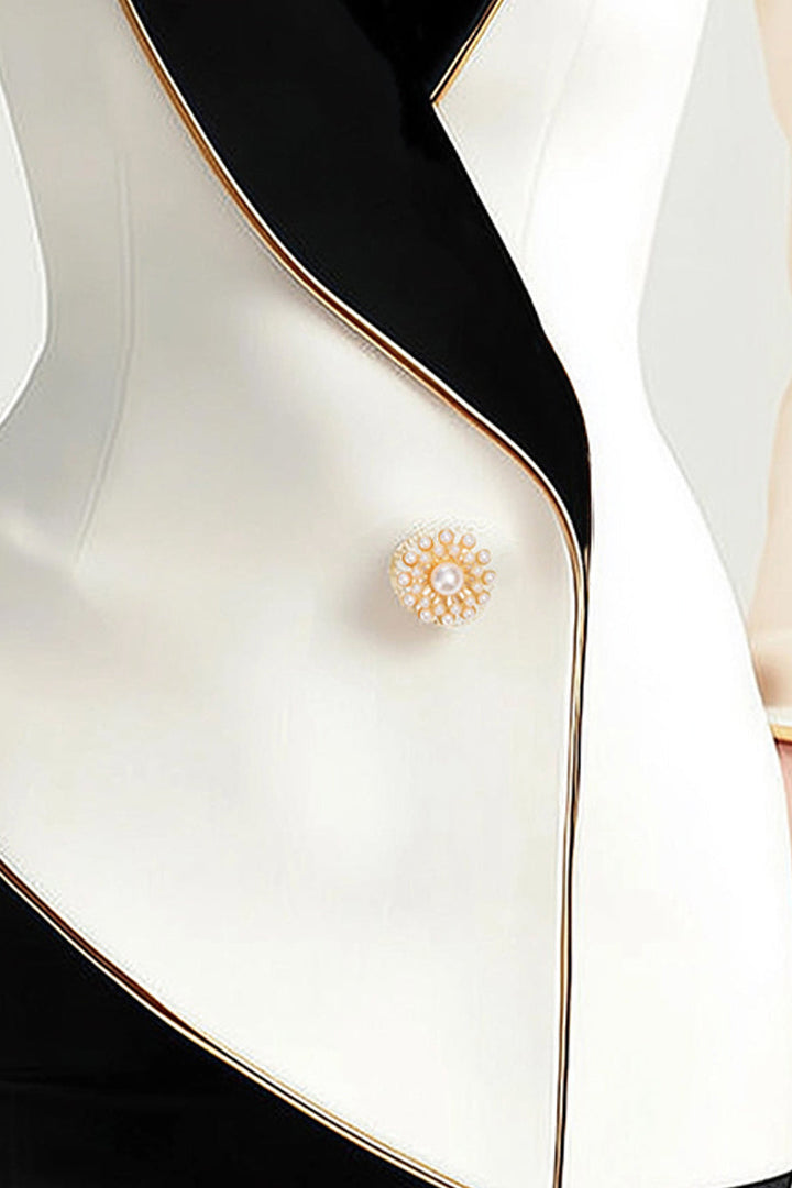 Bertille White Asymmetrical Blazer with Contrasting Lapels