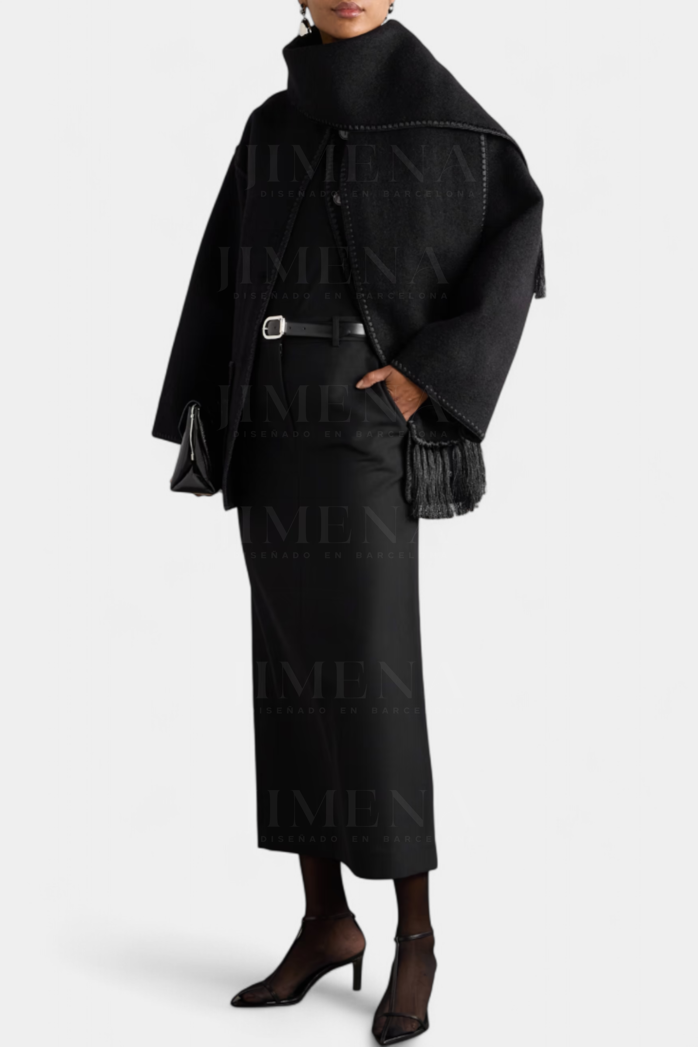 Pauline Coat Featuring Built-In Scarf and Flowing Design