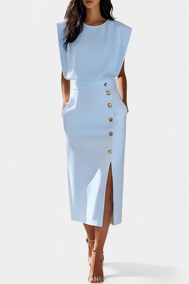Ceecee Midi Dress with Decorative Button Details