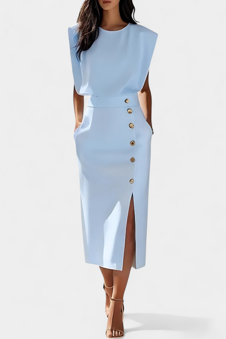 Ceecee Midi Dress with Decorative Button Details
