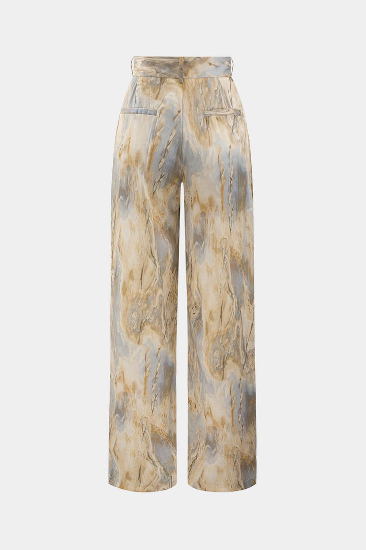 Chic Marble-Patterned Straight Leg Trousers