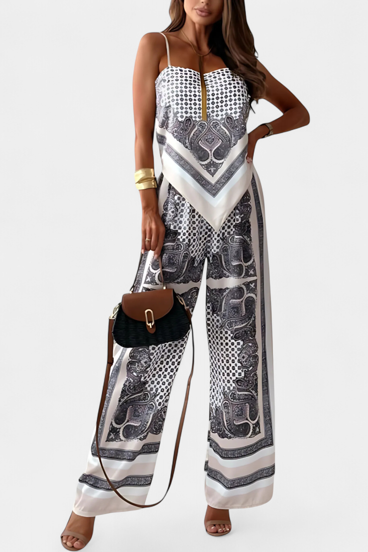 Louisa Paisley Set: Bandeau Top and Wide-Leg Pants