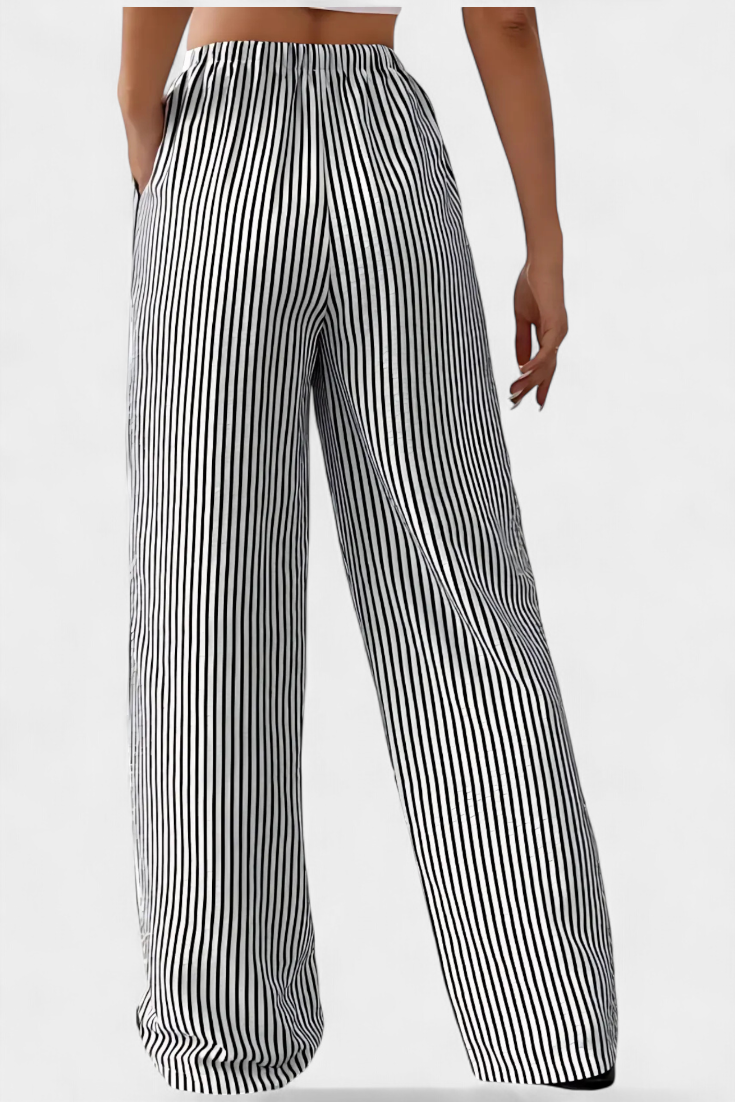 Adjustable Waist Lightweight Striped Straight Pants - Sabrina