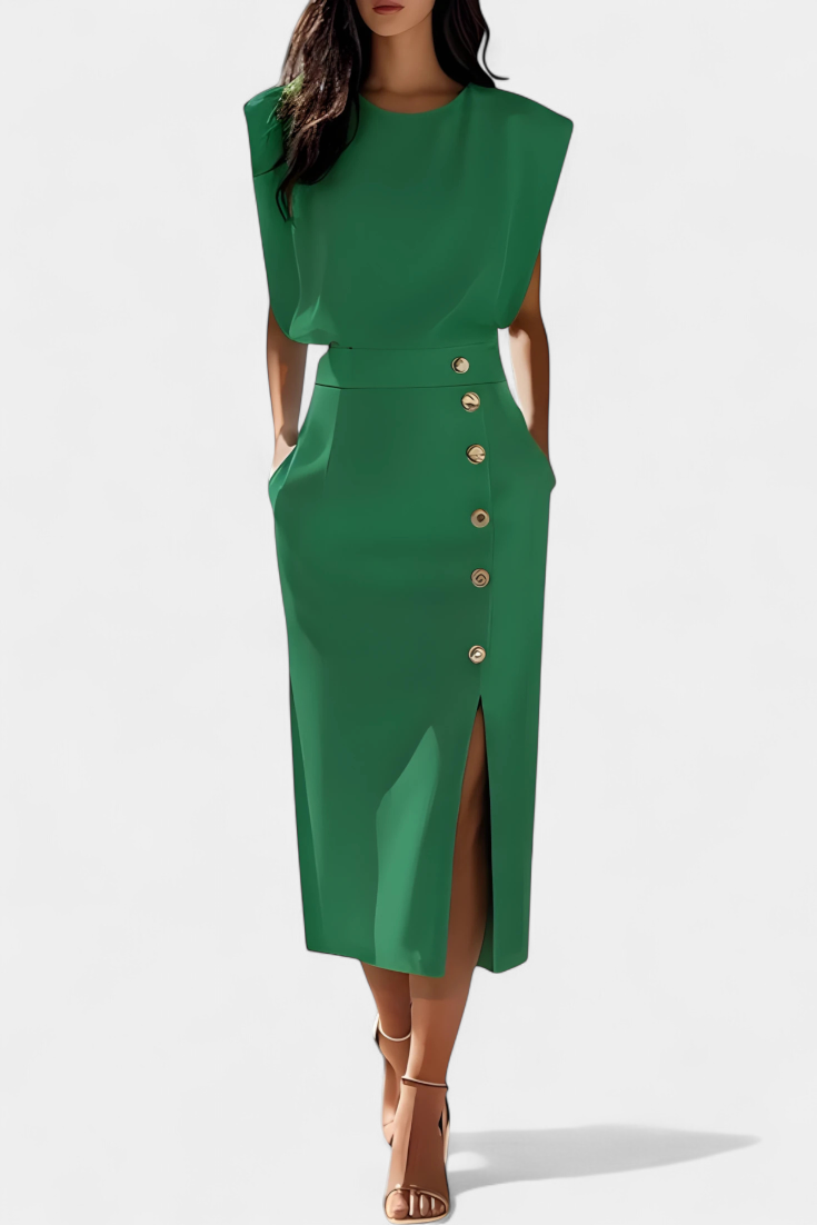 Ceecee Midi Dress with Decorative Button Details
