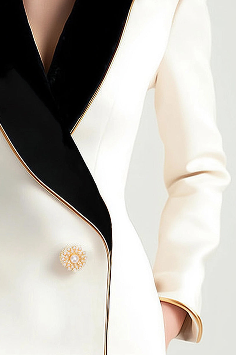 Bertille White Asymmetrical Blazer with Contrasting Lapels