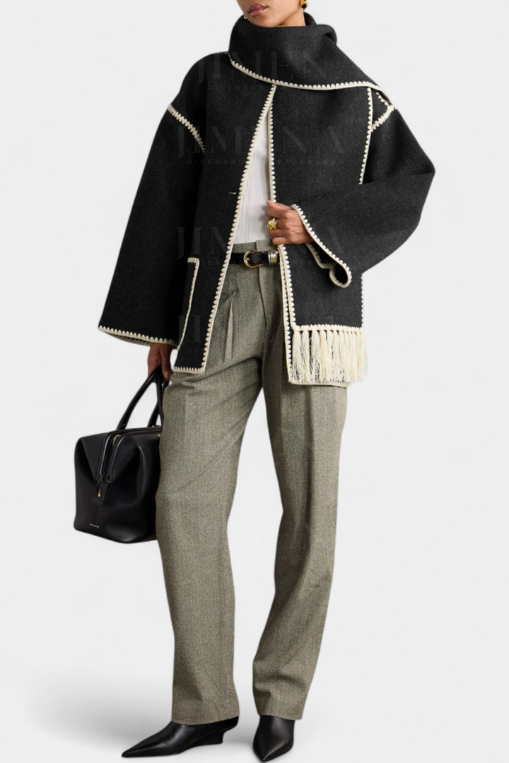 Pauline Coat Featuring Built-In Scarf and Elegant Flowing Design