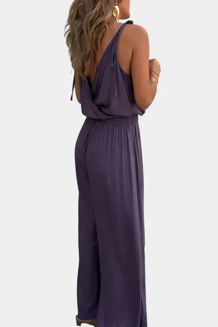 Donatila Backless Jumpsuit Featuring Elegant Gold Accents