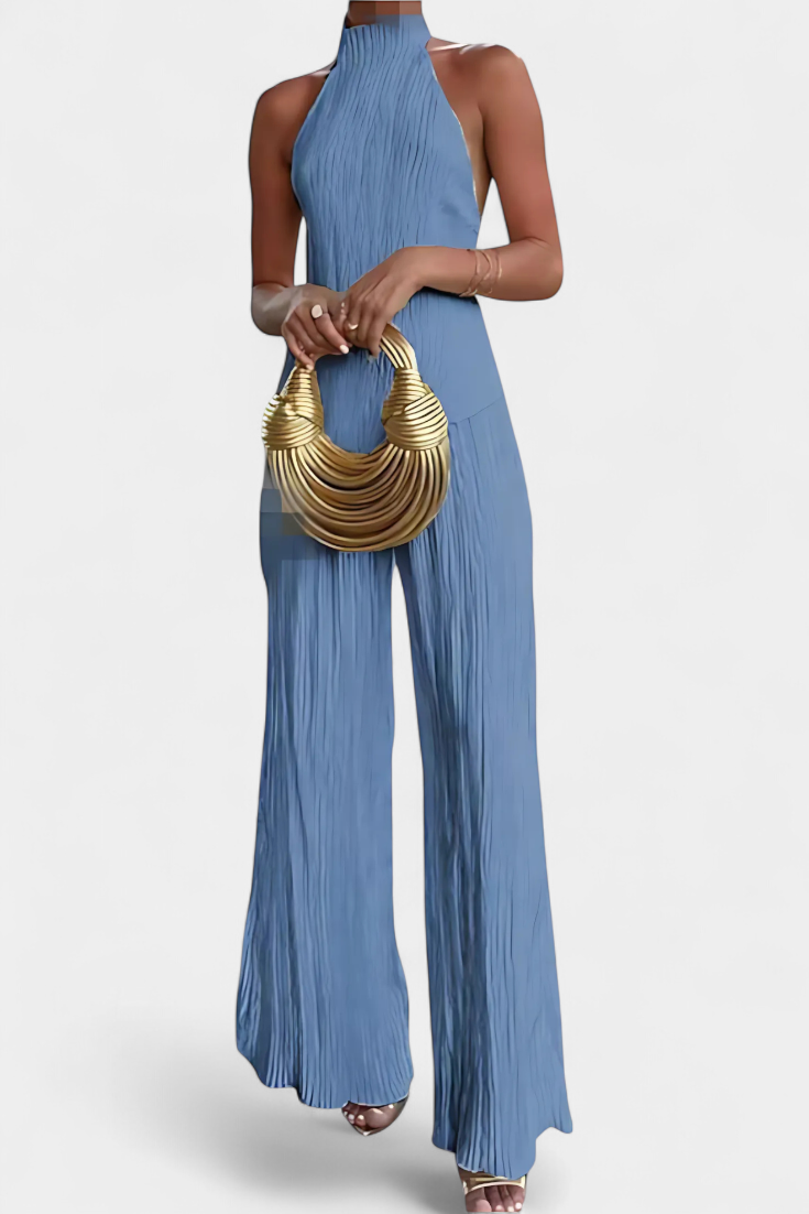 Pilarica Halter Neck Asymmetrical Top with Wide-Leg Pants Set