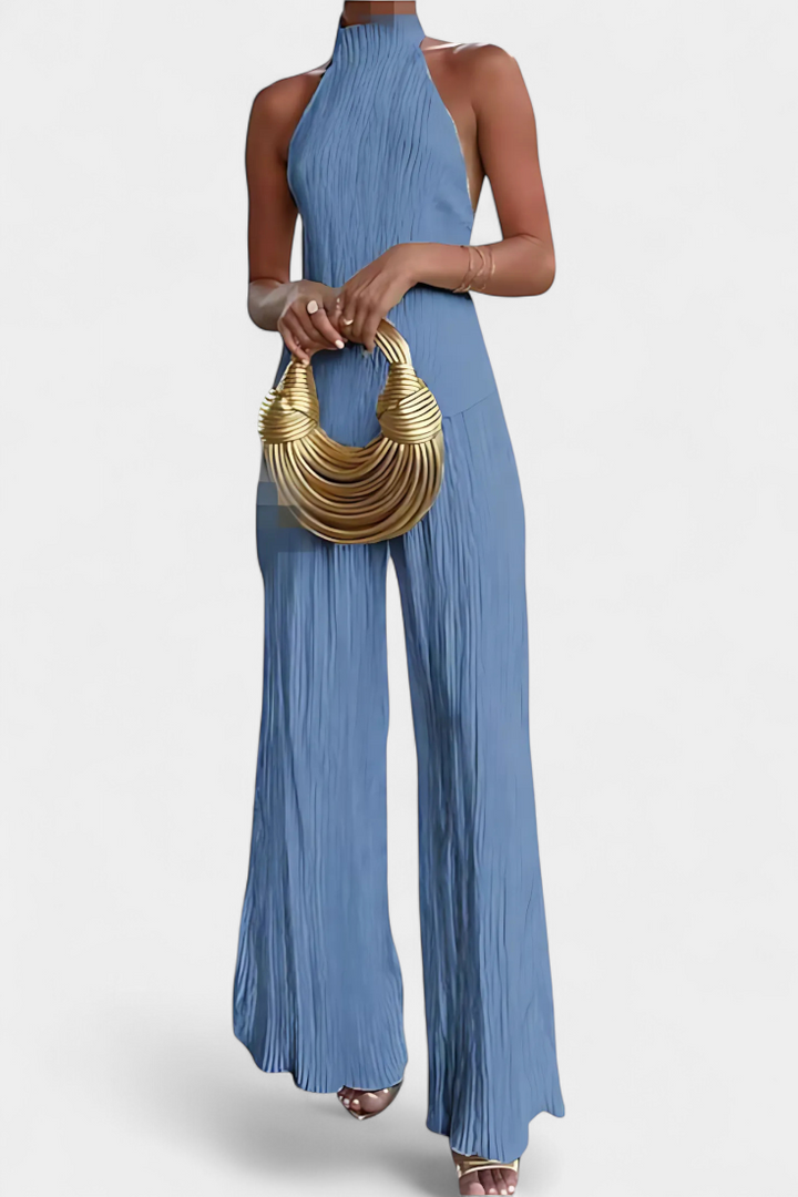 Pilarica Halter Neck Asymmetrical Top with Wide-Leg Pants Set