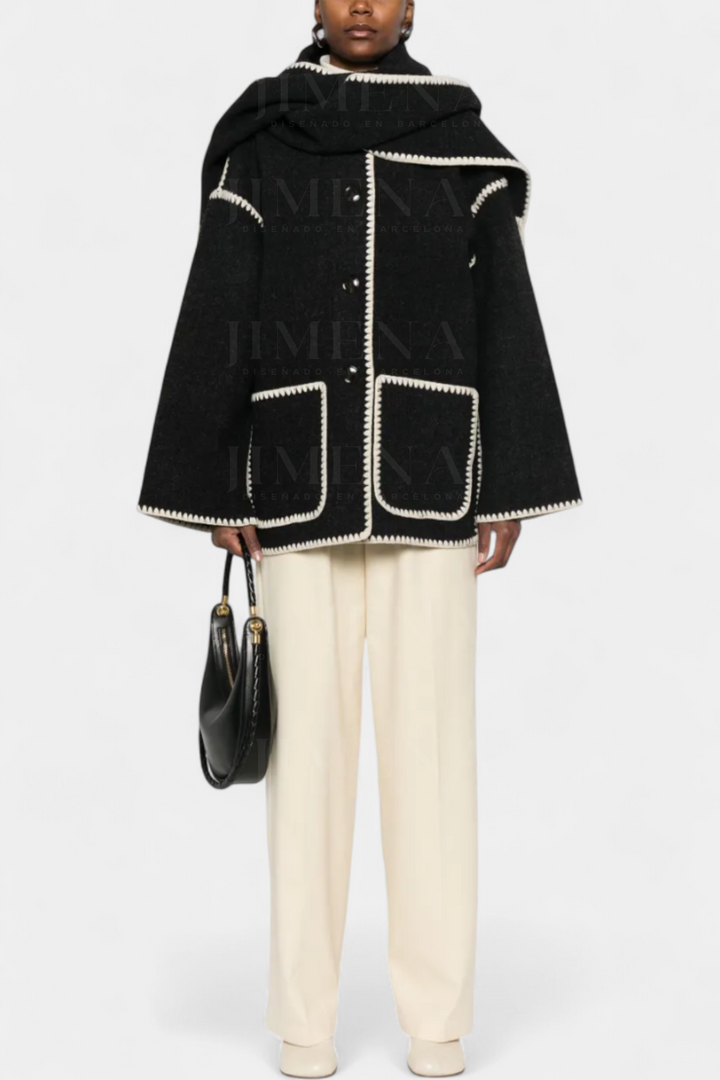 Pauline Coat Featuring Built-In Scarf and Elegant Flowing Design