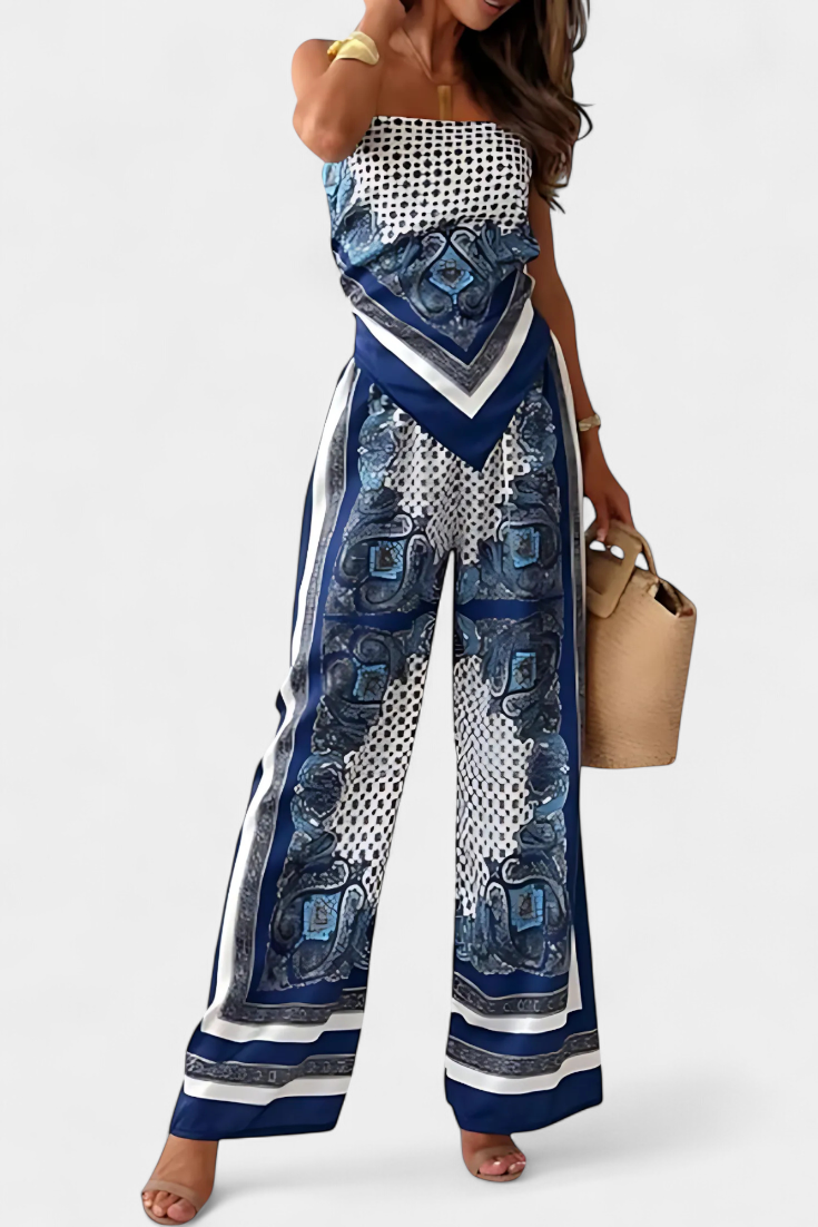Louisa Paisley Set: Bandeau Top and Wide-Leg Pants