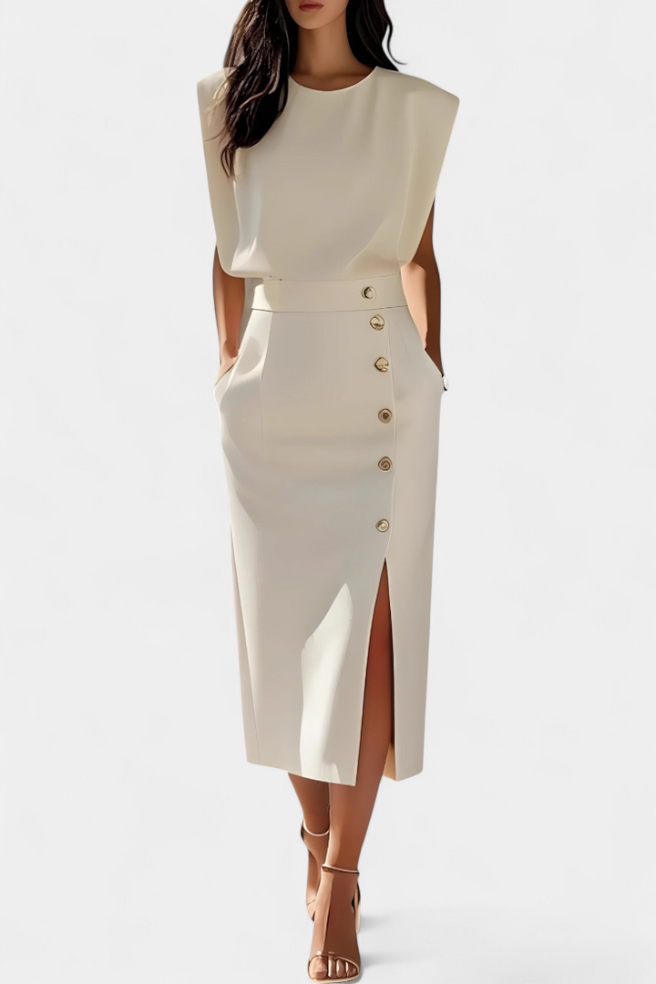 Ceecee Midi Dress with Decorative Button Details