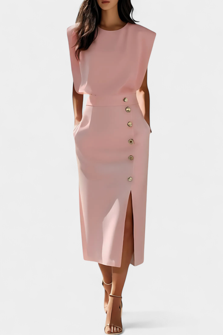 Ceecee Midi Dress with Decorative Button Details