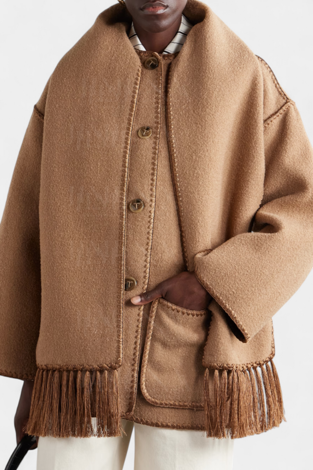 Pauline Coat Featuring Built-In Scarf and Flowing Design