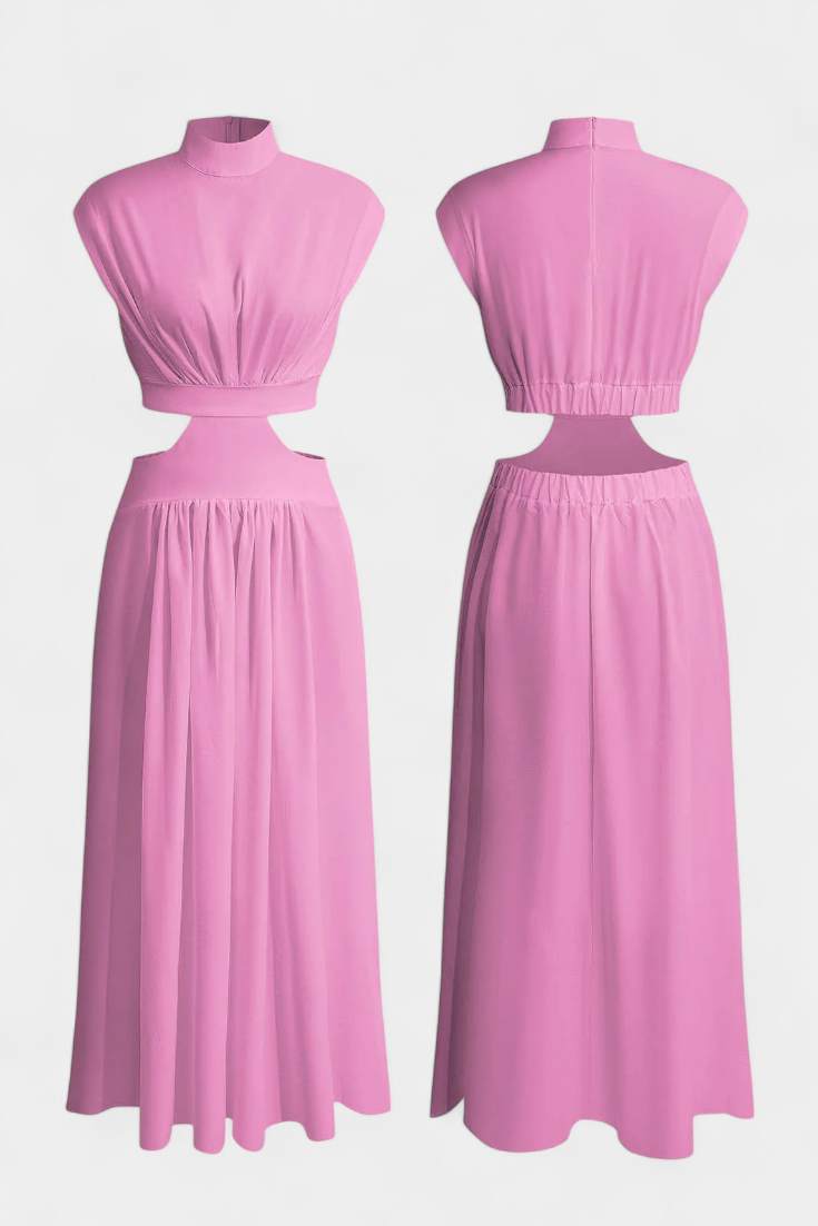 Jocelyn High Neck Top and Flowing Skirt with Side Slits