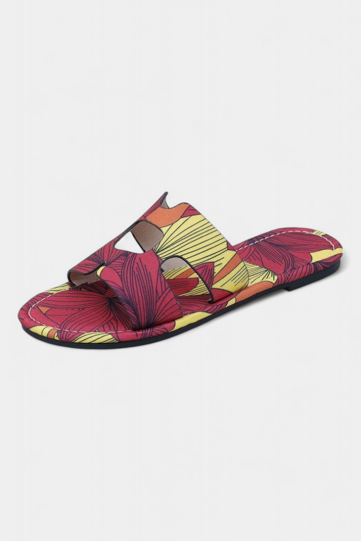 Tropical Print Open Design Berenice Flat Sandals