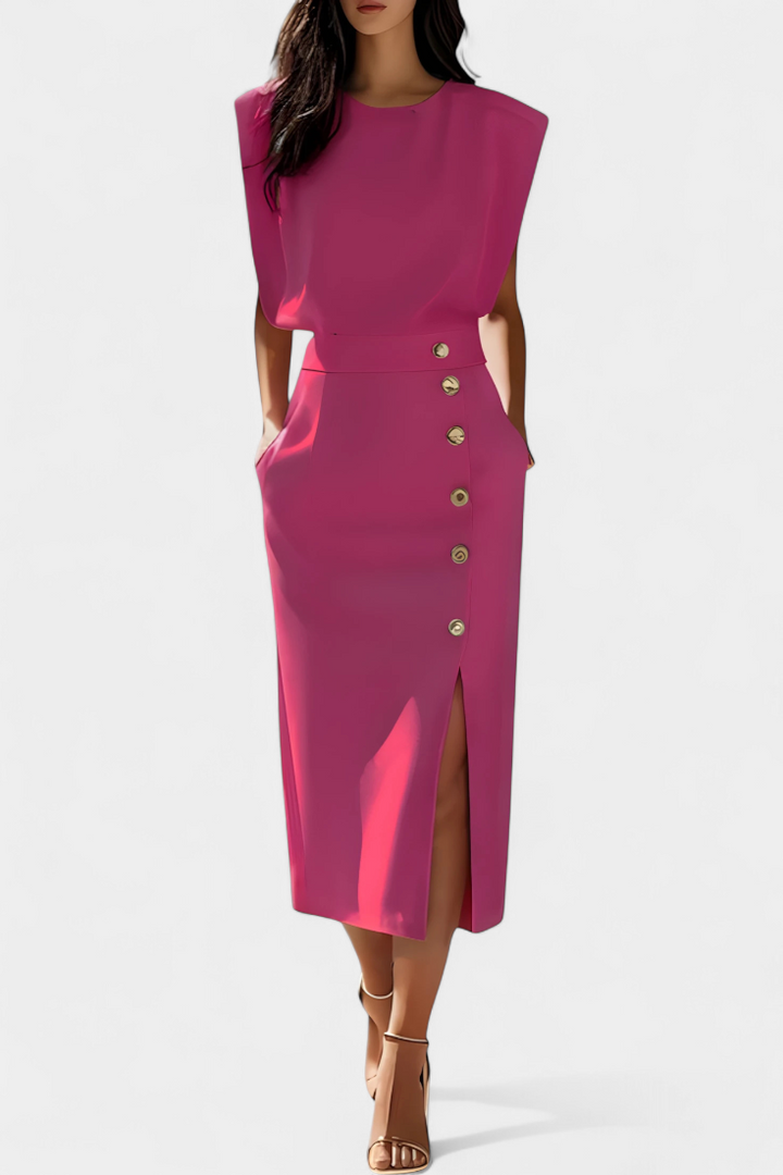 Ceecee Midi Dress with Decorative Button Details