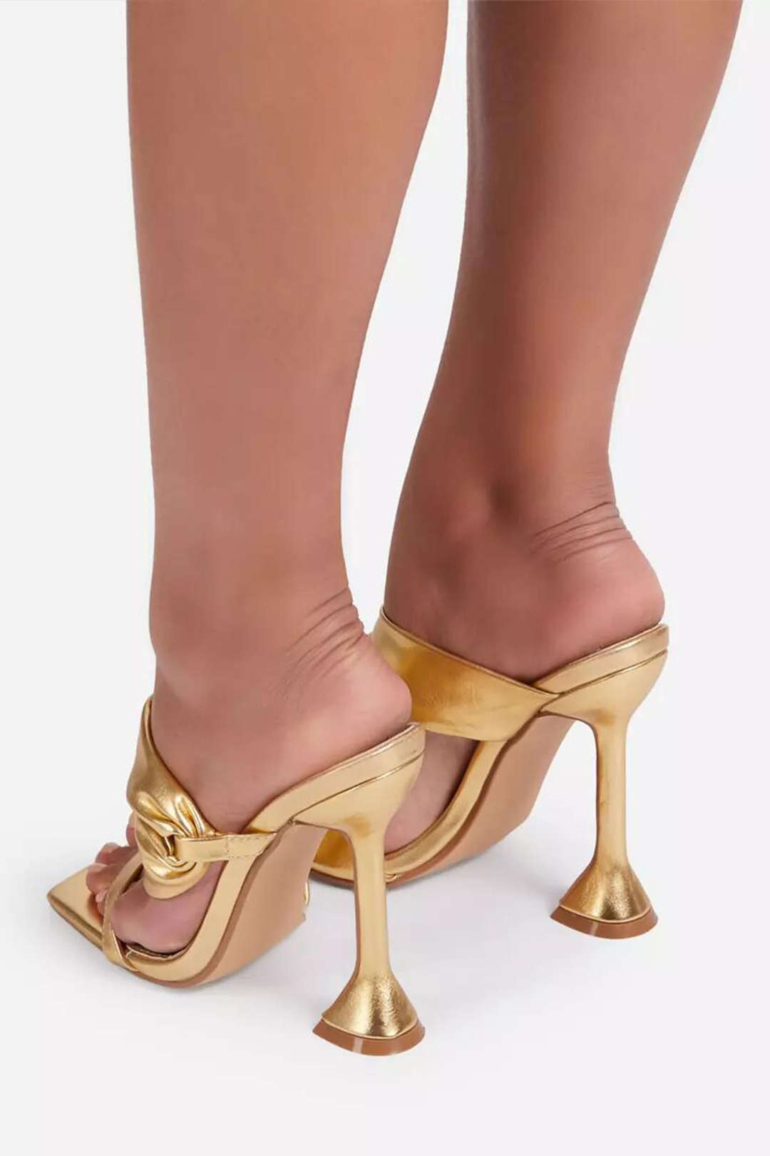 Sarah Crumpled Metal High Heels with Square Toe