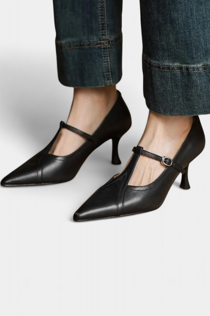 Zulema Pointed Toe T-Bar Stiletto Heels