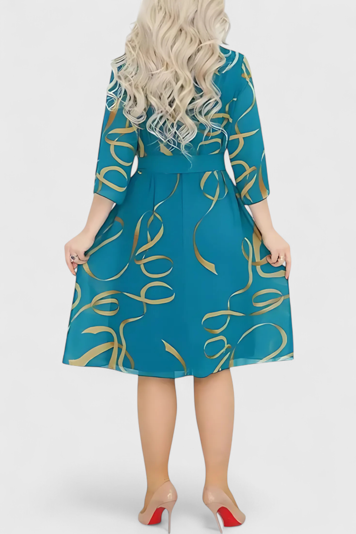 Abstract Print Midi Dress with Adjustable Belt by Ame