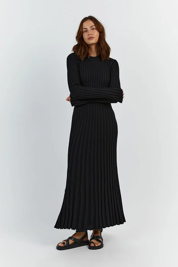 Darla Adjustable Belted Midi Ribbed Knit Dress