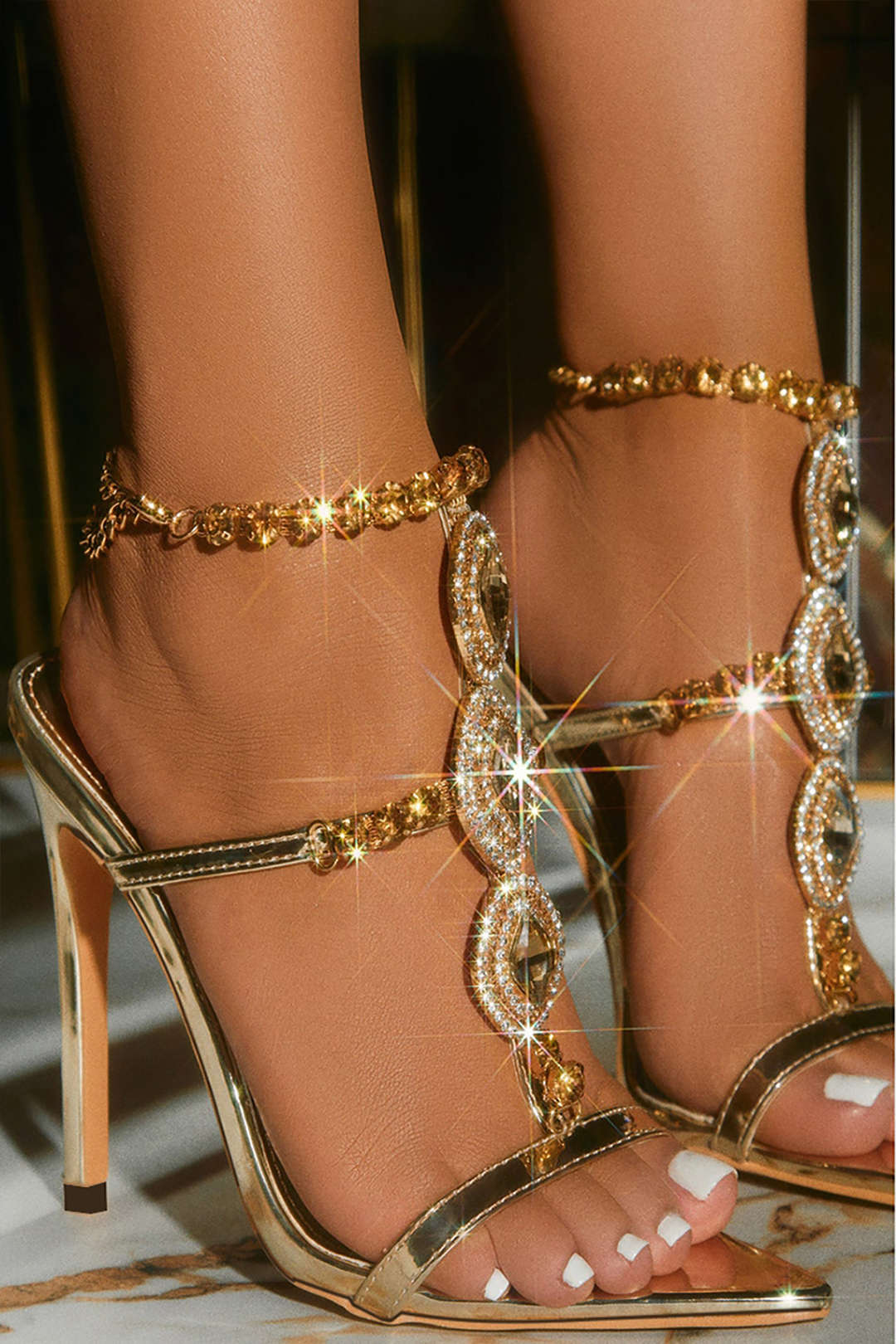 Rhinestone-Embellished High Heels