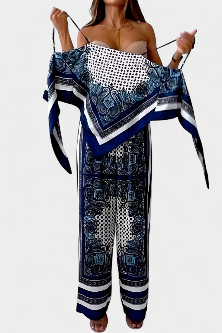 Louisa Paisley Set: Bandeau Top and Wide-Leg Pants