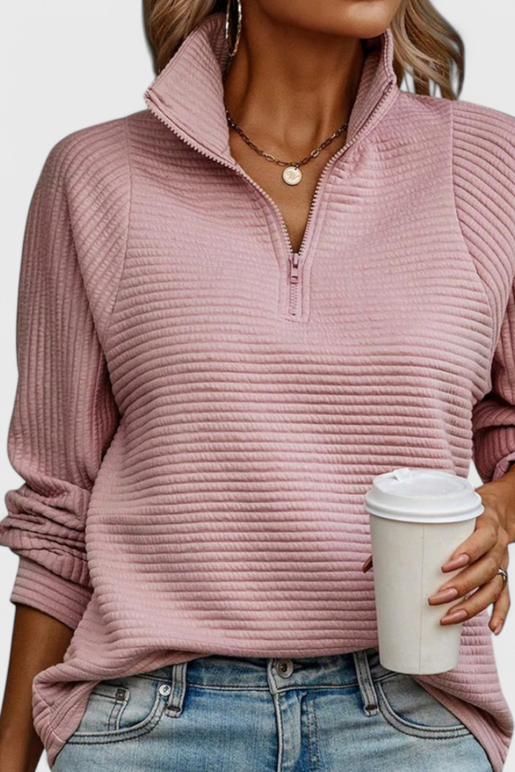 Helene Zip V-Neck Casual Sweater
