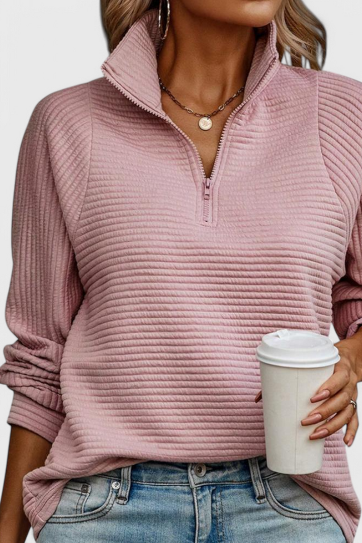Helene Zip V-Neck Casual Sweater
