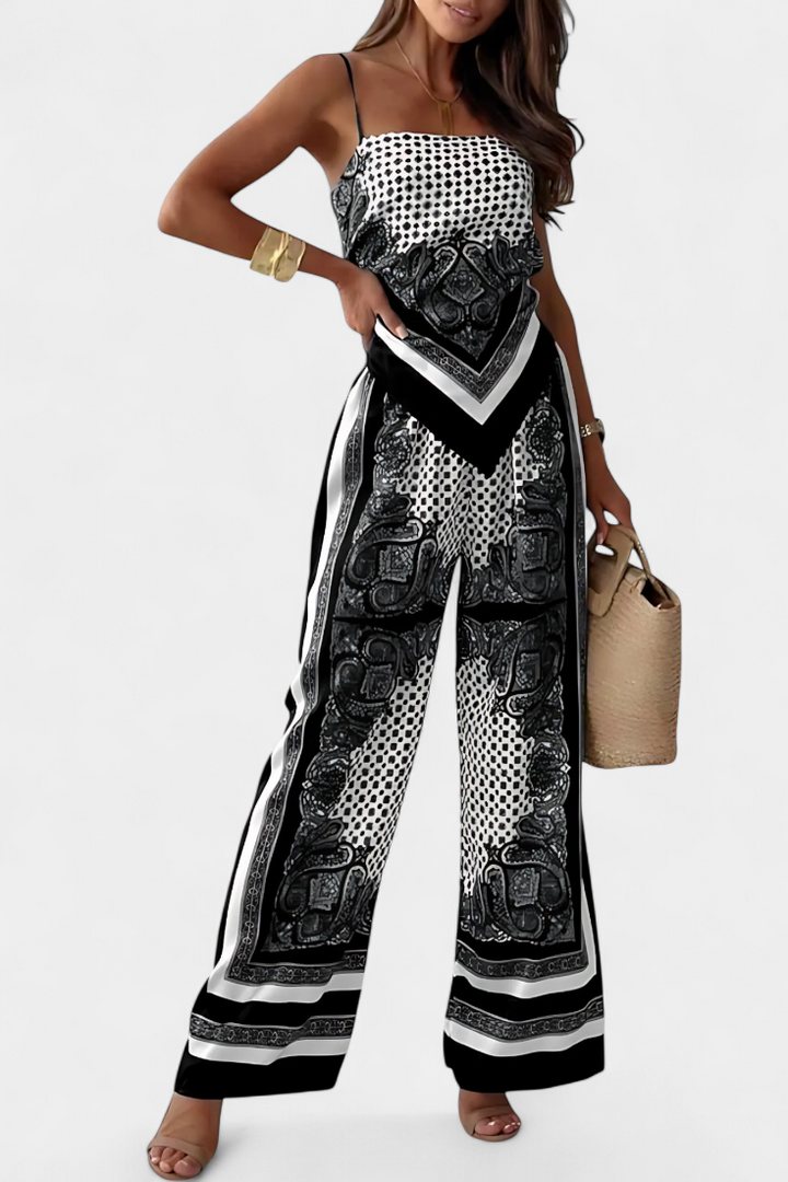 Louisa Paisley Set: Bandeau Top and Wide-Leg Pants