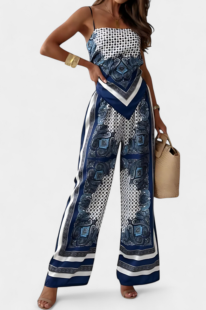 Louisa Paisley Set: Bandeau Top and Wide-Leg Pants
