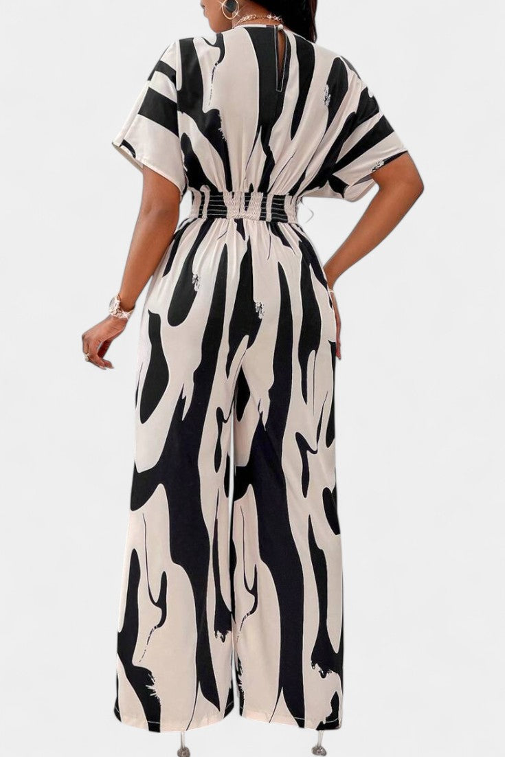 Zahara V-Neck Abstract Wide-Leg Jumpsuit