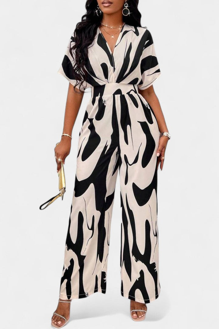 Zahara V-Neck Abstract Wide-Leg Jumpsuit