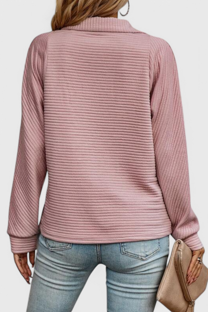 Helene Zip V-Neck Casual Sweater