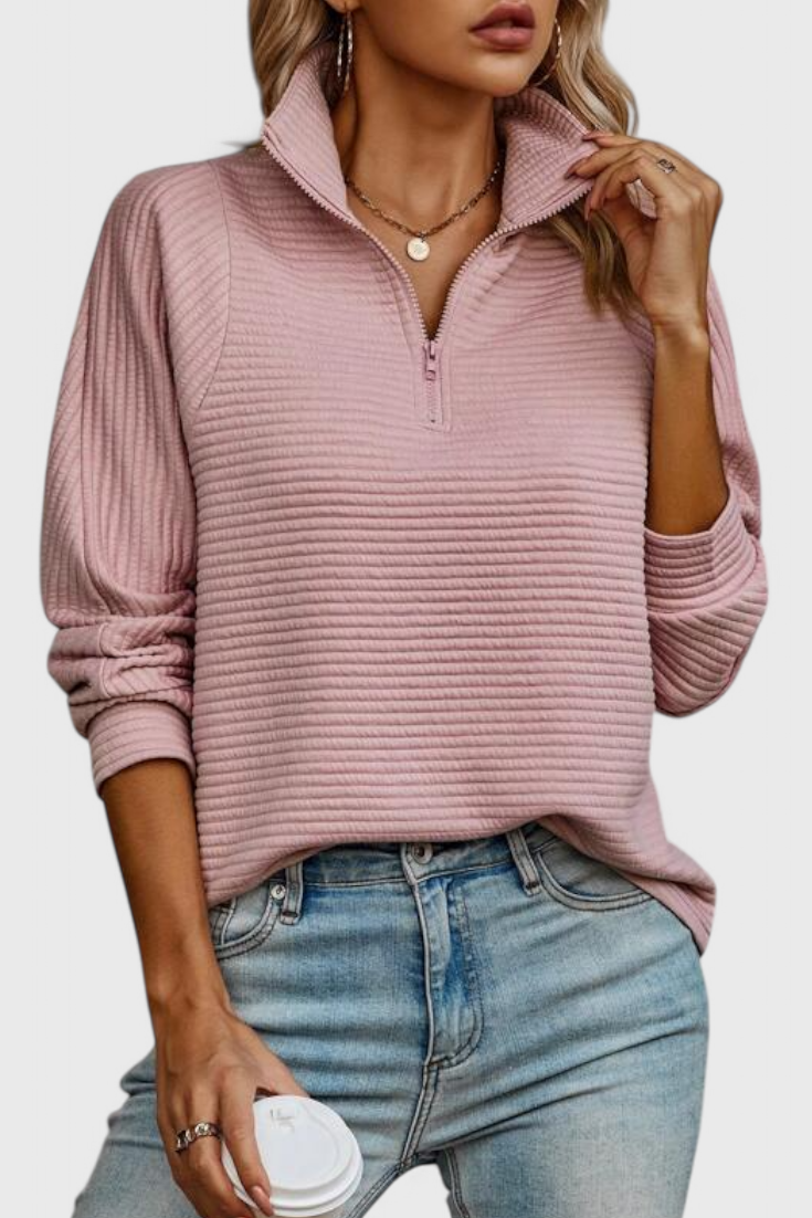 Helene Zip V-Neck Casual Sweater