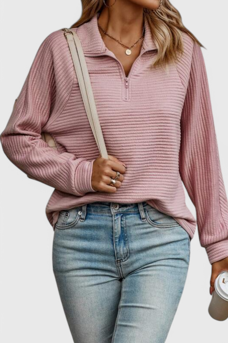 Helene Zip V-Neck Casual Sweater