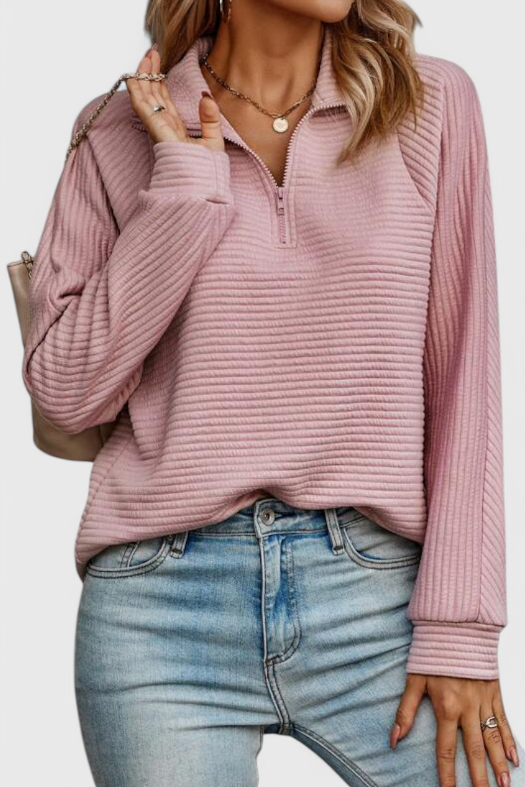 Helene Zip V-Neck Casual Sweater