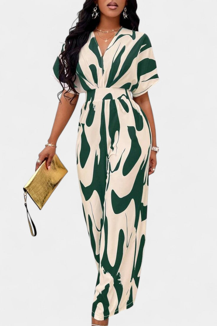 Zahara V-Neck Abstract Wide-Leg Jumpsuit