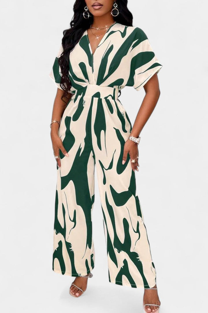 Zahara V-Neck Abstract Wide-Leg Jumpsuit