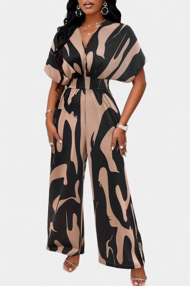 Zahara V-Neck Abstract Wide-Leg Jumpsuit