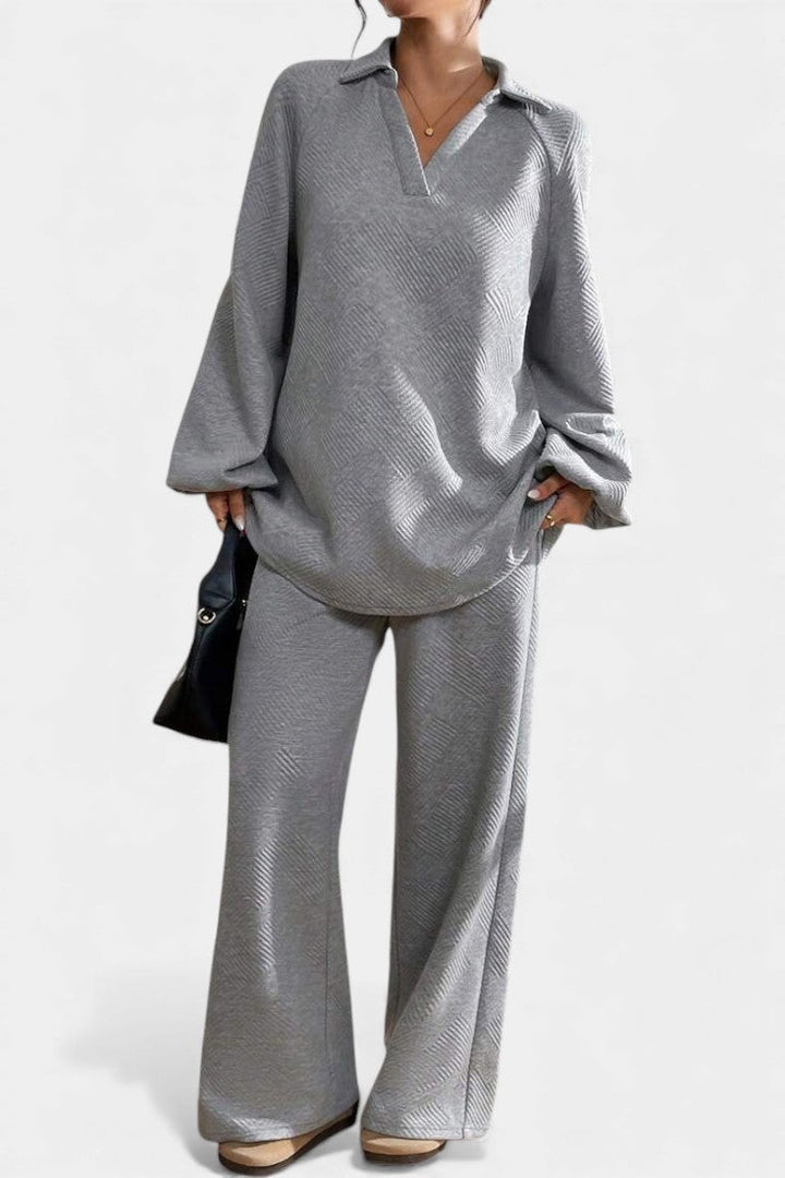 Bréanne Oversized Textured Shirt & Wide-Leg Pant Ensemble