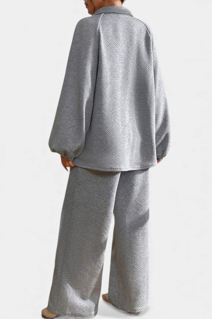 Bréanne Oversized Textured Top and Wide-Leg Pants Ensemble