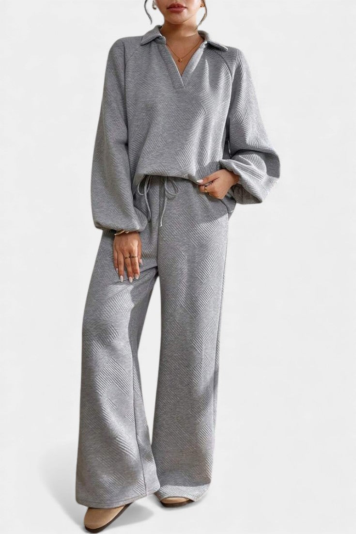 Bréanne Oversized Textured Shirt & Wide-Leg Pant Ensemble