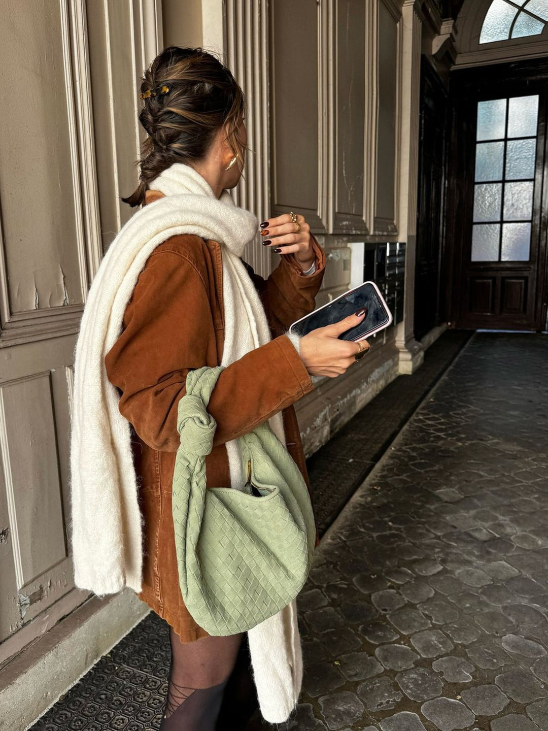 Celeste | Medium Suede Bag Featuring Braided Knot Accent