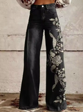 Marla | Embroidered Wide-Leg Pants in Black Bloom