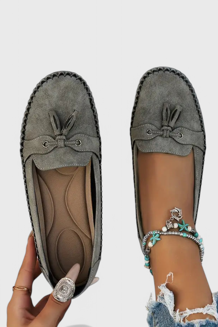 Elegant Fringed Peony Suede Moccasins