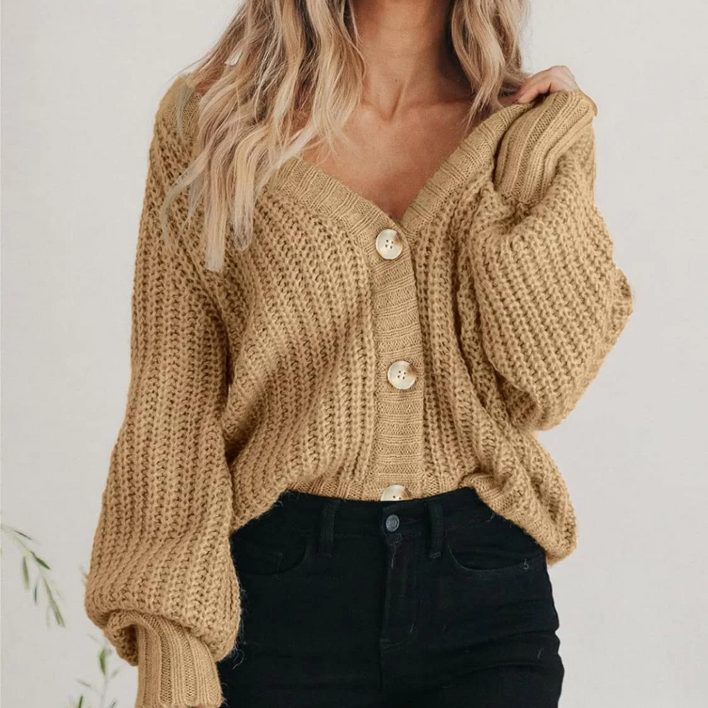 Freya Relaxed Fit Ribbed Cardigan by Axia with Button Details