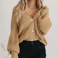 Freya Relaxed Fit Ribbed Cardigan by Axia with Button Details