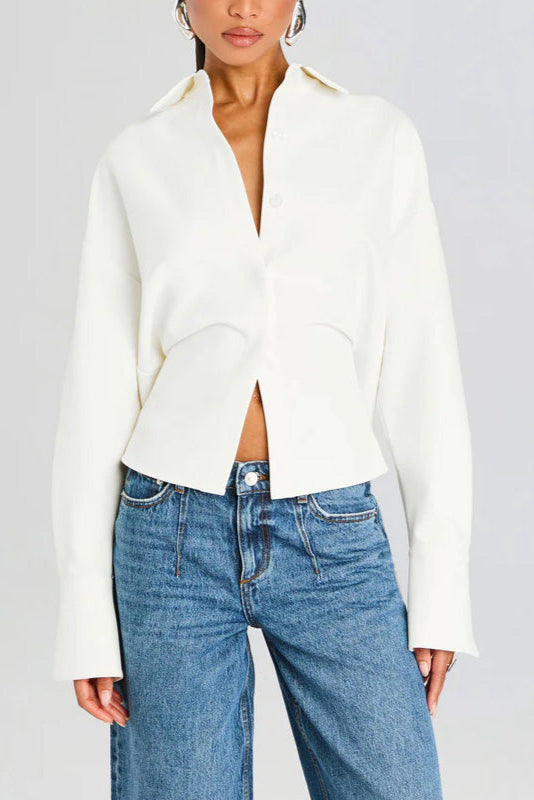 Elegant Draped Button-Up Blouse